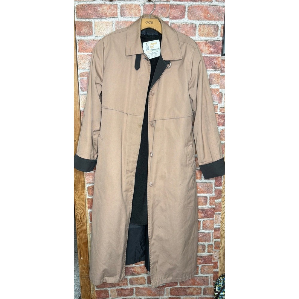 Vintage London Fog Maincoats TrenchCoat Tan Khaki Long Belted Rain Jacket Mens L